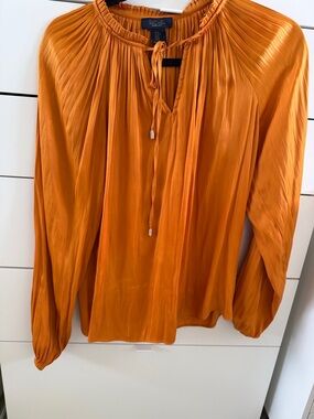 RACHEL Rachel Roy Orange Pleated Tie-Neck Long Sleeve Blouse